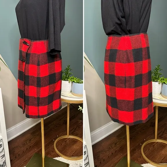 Vintage 90s Buffalo Plaid Wool Blend Skirt Suit Matching Set Ninety Made in USA