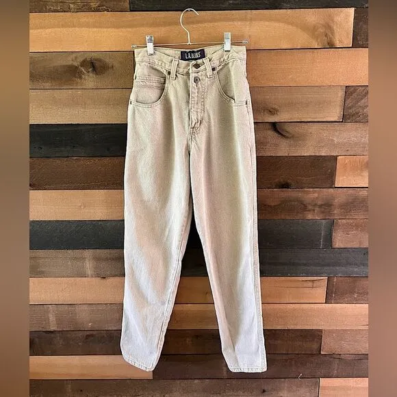 Vintage 90s L.A Blues Light Tan High Waisted Double Button Mom Jeans