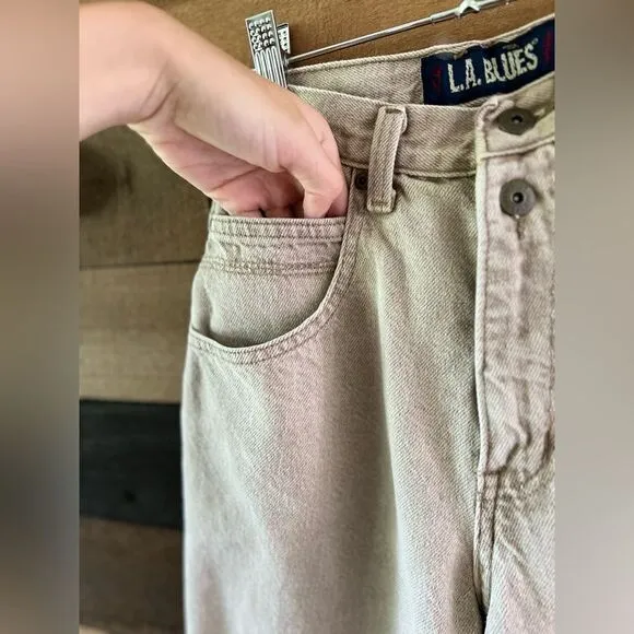 Vintage 90s L.A Blues Light Tan High Waisted Double Button Mom Jeans
