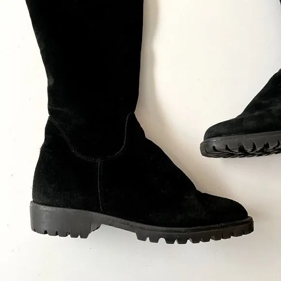 Vintage Aquatalia Made in Italy Black Suede Over The Knee Boots Square Toe Sz 7