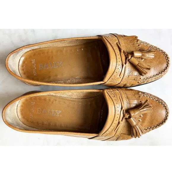 Vintage Bally Applause Tan Leather Kiltie Tassel Moc Toe Loafer Mens 7.5 Italy