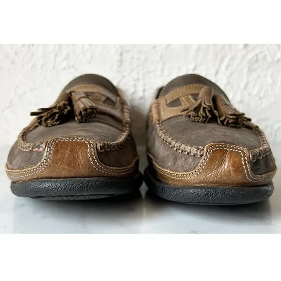 Vintage Bally Nile Taupe Leather Tassel Moc Toe Loafer Mens 7.5M Italy