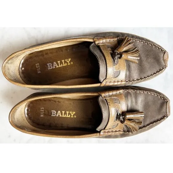 Vintage Bally Nile Taupe Leather Tassel Moc Toe Loafer Mens 7.5M Italy