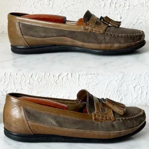 Vintage Bally Nile Taupe Leather Tassel Moc Toe Loafer Mens 7.5M Italy