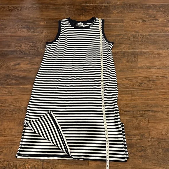 Vintage Calvin Klein Cotton Horizontal Striped Navy and White Dress, Sz. XL.