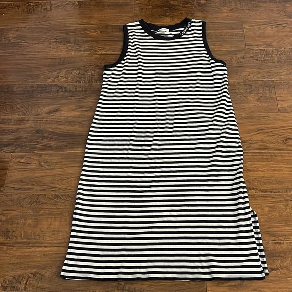Vintage Calvin Klein Cotton Horizontal Striped Navy and White Dress, Sz. XL.