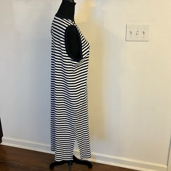 Vintage Calvin Klein Cotton Horizontal Striped Navy and White Dress, Sz. XL.