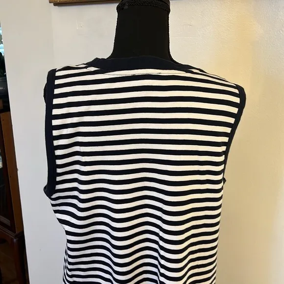 Vintage Calvin Klein Cotton Horizontal Striped Navy and White Dress, Sz. XL.