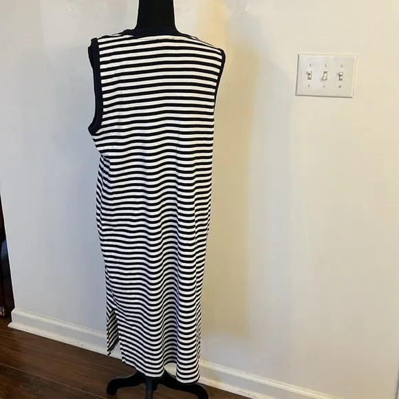 Vintage Calvin Klein Cotton Horizontal Striped Navy and White Dress, Sz. XL.