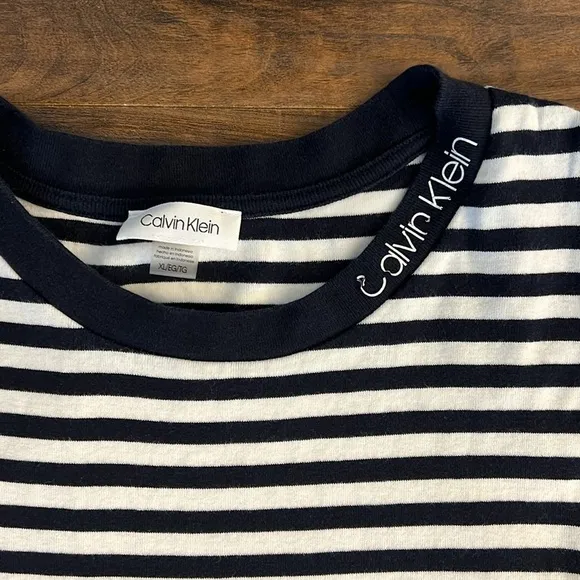 Vintage Calvin Klein Cotton Horizontal Striped Navy and White Dress, Sz. XL.