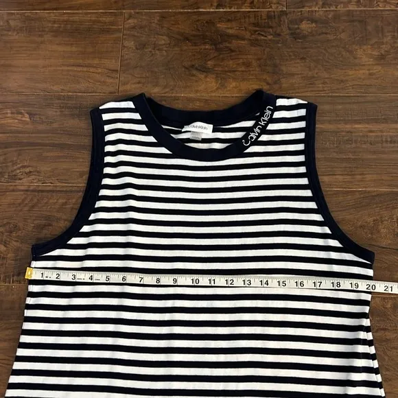 Vintage Calvin Klein Cotton Horizontal Striped Navy and White Dress, Sz. XL.