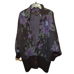 Vintage Colorful I.B Diffusion Wool Blend Purple Flower Open Cardigan Sweater
