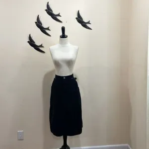 Vintage G. Pellini 1980's Black Corduroy Pencil Skirt Side Tabs  - 11/12 - M