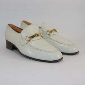 Vintage Gucci Men’s Loafers White Leather w/ Gold Hardware, Size 9.5