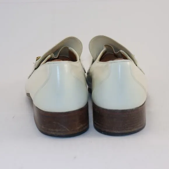 Vintage Gucci Men’s Loafers White Leather w/ Gold Hardware, Size 9.5