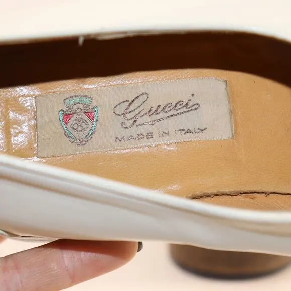 Vintage Gucci Men’s Loafers White Leather w/ Gold Hardware, Size 9.5