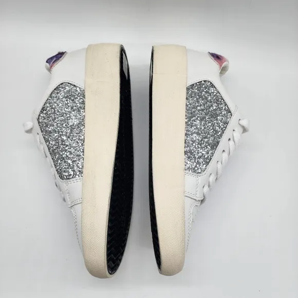 VINTAGE HAVANA White Frosty Glitter Calf‎ Hair-Trim Sneakers Size 7.5