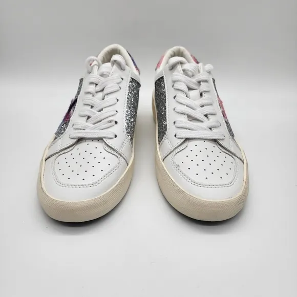 VINTAGE HAVANA White Frosty Glitter Calf‎ Hair-Trim Sneakers Size 7.5