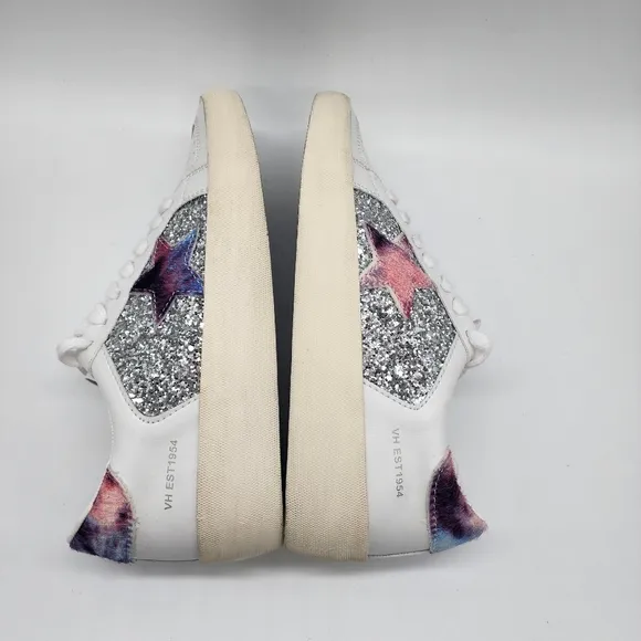 VINTAGE HAVANA White Frosty Glitter Calf‎ Hair-Trim Sneakers Size 7.5