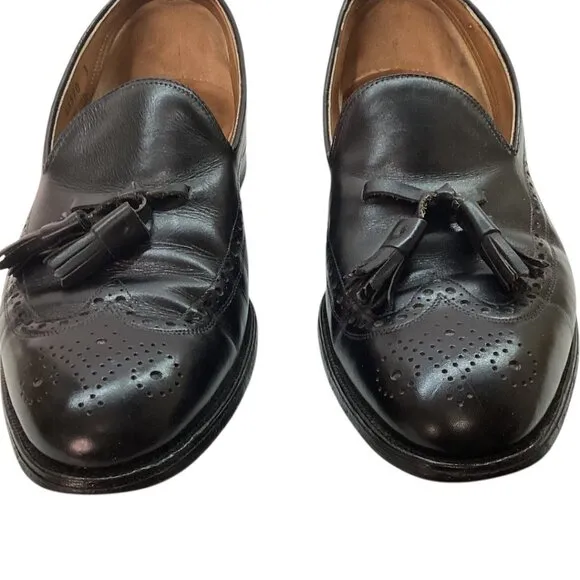 Vintage Johnston‎ &amp; Murphy Black Leather Tassel Loafers Men's Size 8.5 D/B