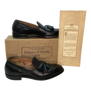 Vintage Johnston‎ &amp; Murphy Black Leather Tassel Loafers Men's Size 8.5 D/B
