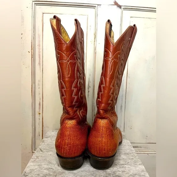 Vintage Panhandle Slim Teju Lizard leather Western Cowboy Boots 8.5 cats paw