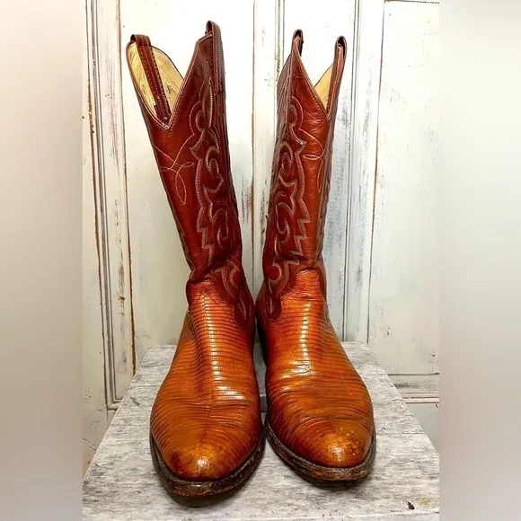 Vintage Panhandle Slim Teju Lizard leather Western Cowboy Boots 8.5 cats paw