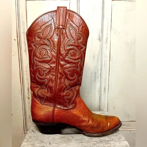 Vintage Panhandle Slim Teju Lizard leather Western Cowboy Boots 8.5 cats paw