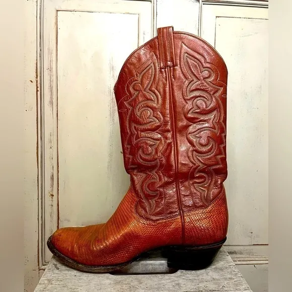 Vintage Panhandle Slim Teju Lizard leather Western Cowboy Boots 8.5 cats paw