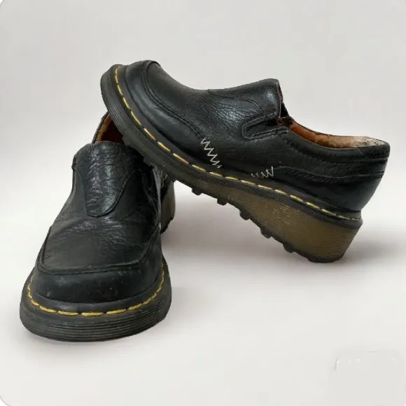Vintage Y2K Dr. Martens Chunky Platform Leather Black Slip On Shoes