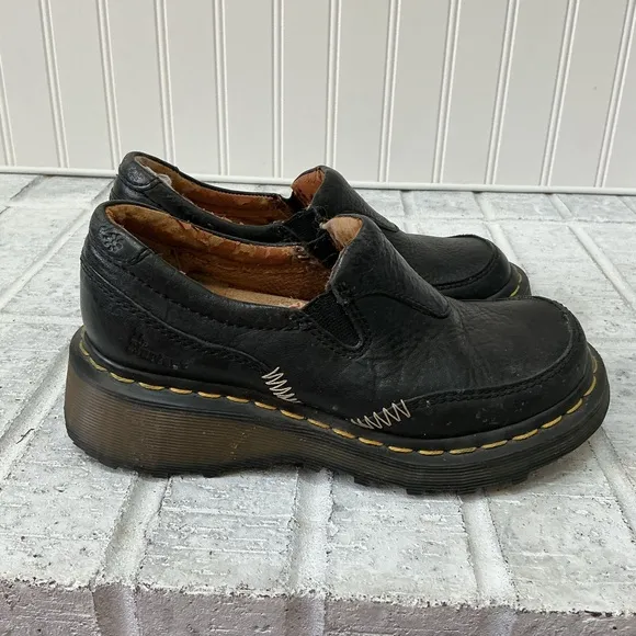 Vintage Y2K Dr. Martens Chunky Platform Leather Black Slip On Shoes