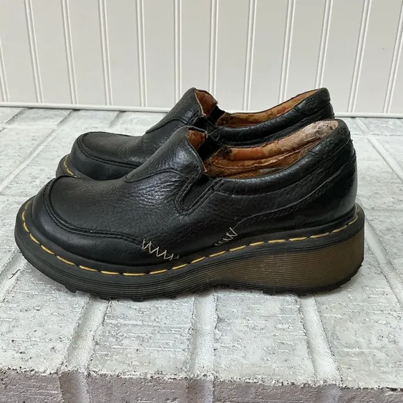 Vintage Y2K Dr. Martens Chunky Platform Leather Black Slip On Shoes