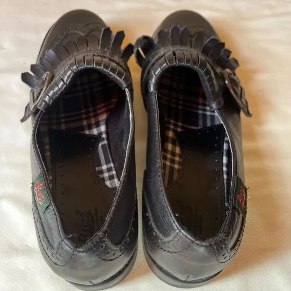 Vintage 90s Kiltie Fringe Loafer Black Leather Slip On Buckle Detail Women’s 10
