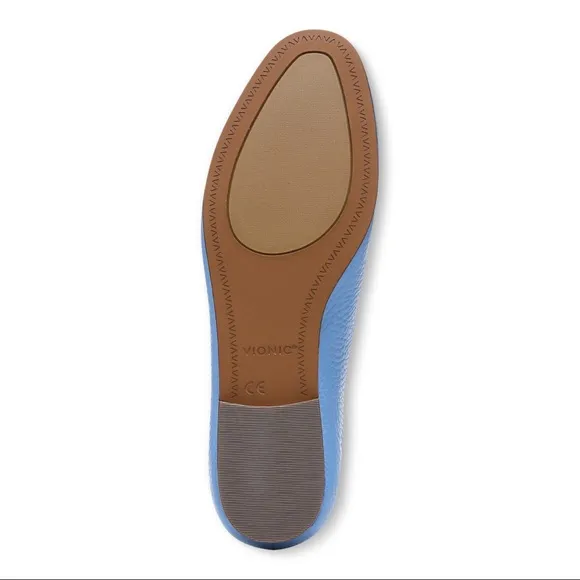 VIONIC FRIEDA PEBBLE LEATHER STEP DOWN HEEL LOAFERS AZURE BLUE NIB SZ 10