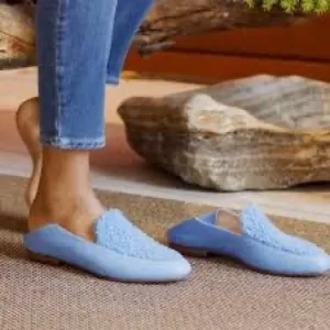 VIONIC FRIEDA PEBBLE LEATHER STEP DOWN HEEL LOAFERS AZURE BLUE NIB SZ 10