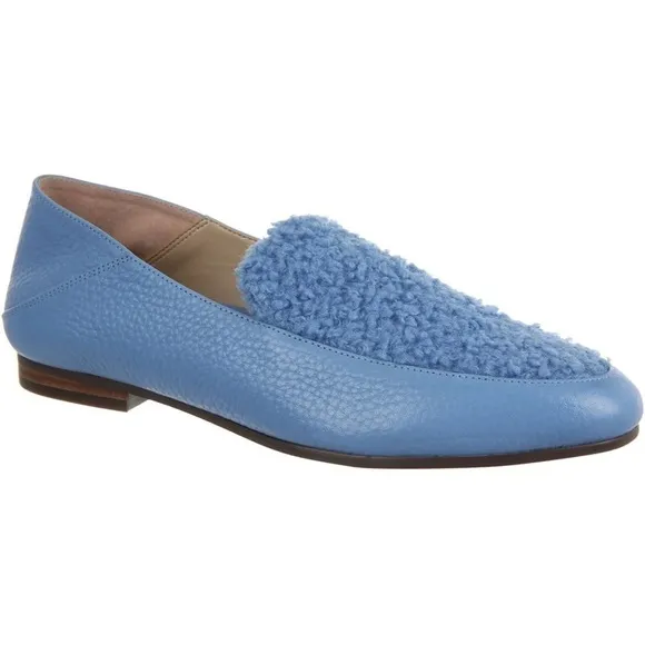 VIONIC FRIEDA PEBBLE LEATHER STEP DOWN HEEL LOAFERS AZURE BLUE NIB SZ 10
