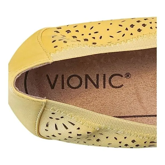 Vionic Robyn Perforated Leather Ballet Flats Shoes Size 9.5 Buttercup New Womens