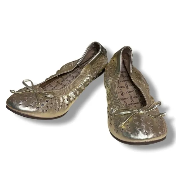 VIONIC Spark Surin Metallic Gold Ballet Flat NEW