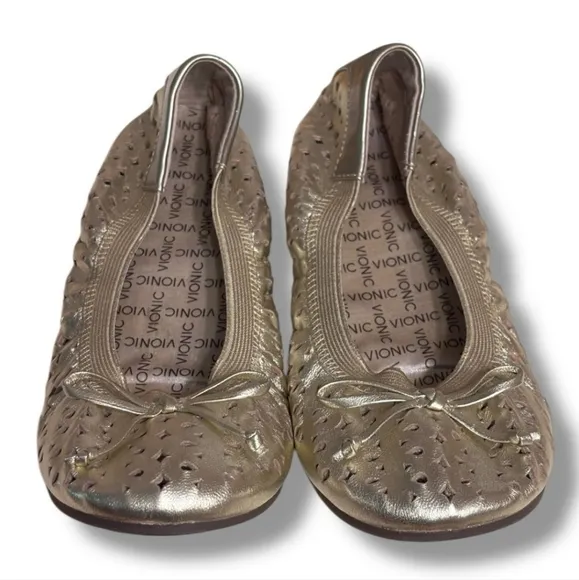VIONIC Spark Surin Metallic Gold Ballet Flat NEW