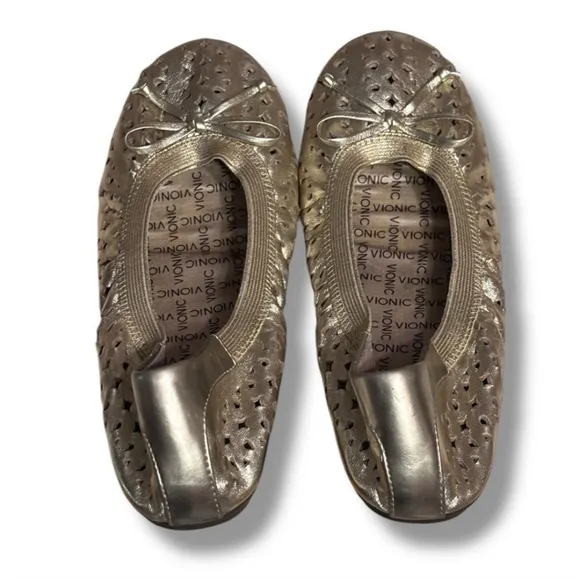 VIONIC Spark Surin Metallic Gold Ballet Flat NEW
