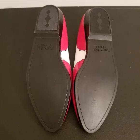 VITTORIO RICCI VINTAGE FLATS RED WHITE LEATHER CUT OUT 80S LOW HEELS COMFY RETRO