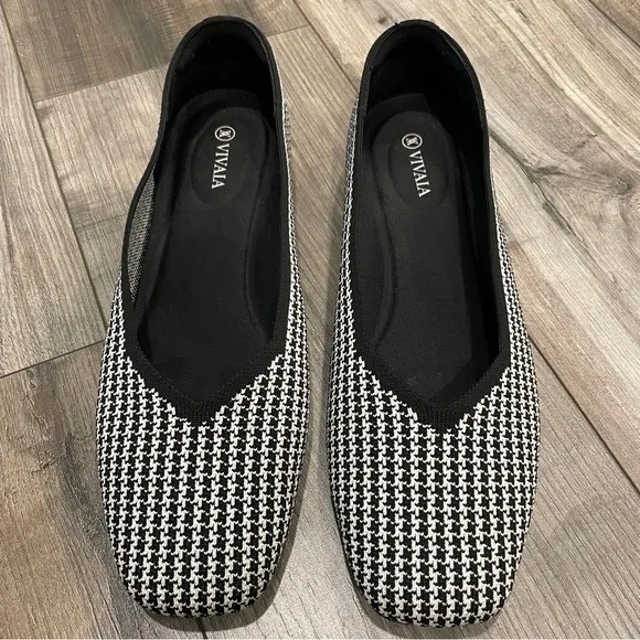 Vivaia Houndstooth Flats Square Toe V-cut 43