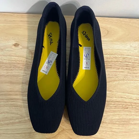Vivaia Margot 2.0 Square-Toe V-Cut Flats Women SZ 11W Comfort Career Mature Navy