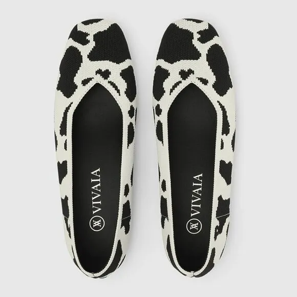 VIVAIA Margot Square-Toe V-Cut Cow Print Flats