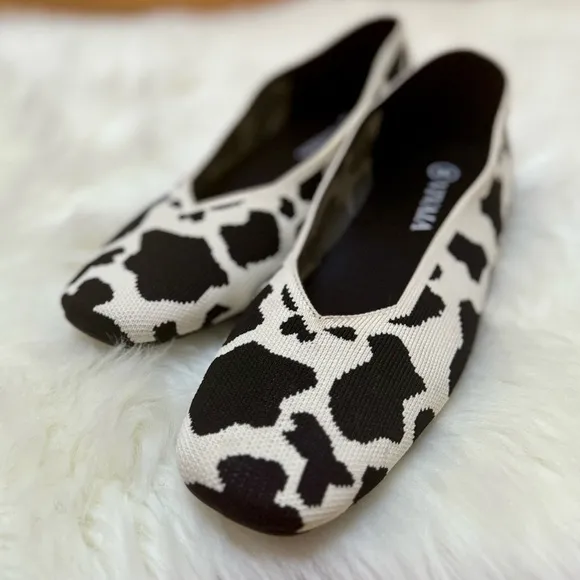 VIVAIA Margot Square-Toe V-Cut Cow Print Flats