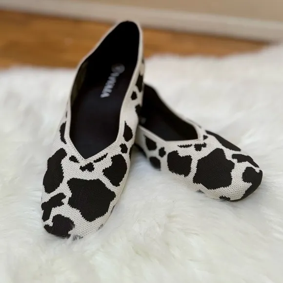 VIVAIA Margot Square-Toe V-Cut Cow Print Flats