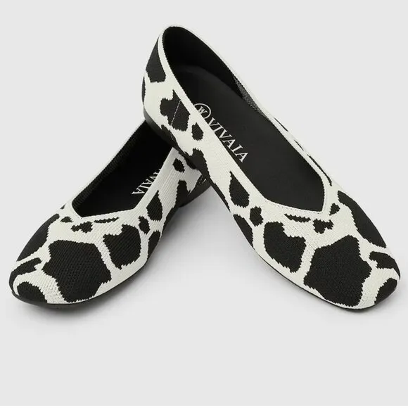 VIVAIA Margot Square-Toe V-Cut Cow Print Flats
