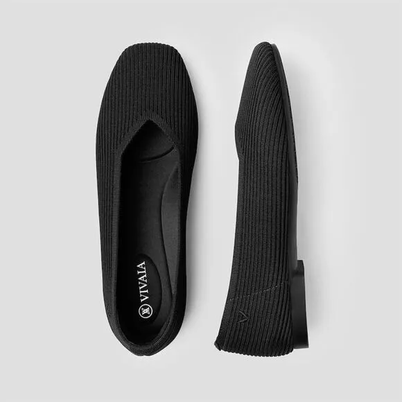VIVAIA Square-Toe V-Cut Flats ‎ black size EU/39.5 US/8.5