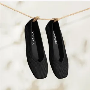 VIVAIA Square Toe V-Cut Flats in Black size 39