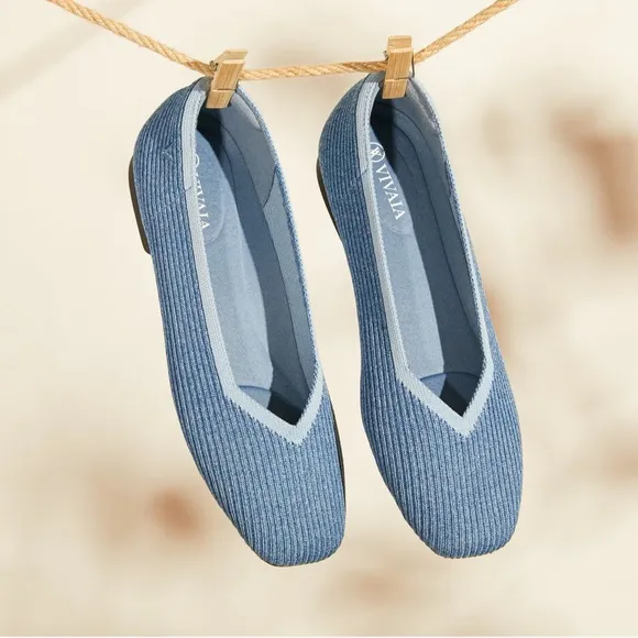 Vivaia Square-Toe V-Cut Flats (Margot 2.0) Denim Color Blue Size EU 39